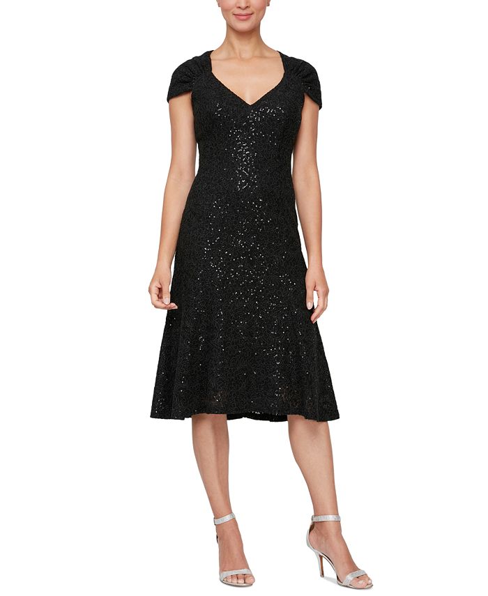 Alex evenings sequined floral embroidered midi dress new arrivals