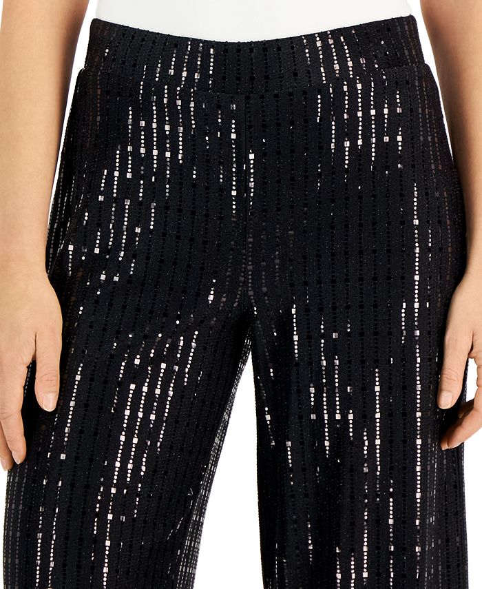 Anne Klein Women's Linear-Shine Pull-On Wide-Leg Pants - Macy's