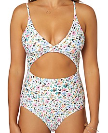 Juniors' Maggie Ditsy-Floral Cutout One-Piece Swimsuit
