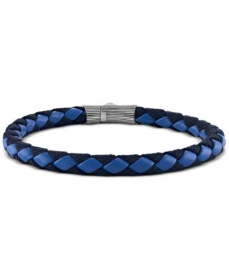Blue Leather Woven Bracelet in Sterling Silver, Created for Macy's
