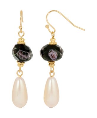 Crystal Flower and Imitation Pearl Drop Earrings