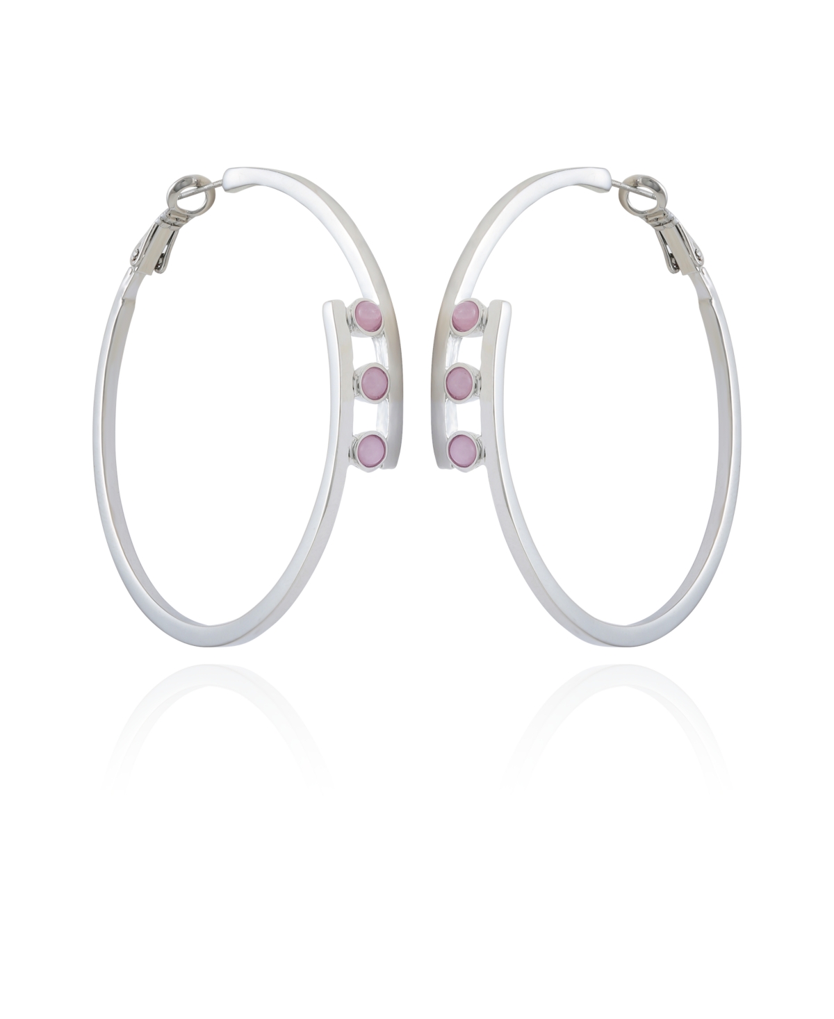 Silver-Tone and Crystal 3 Stone Hoop Earring - Silver-Tone, Crystal