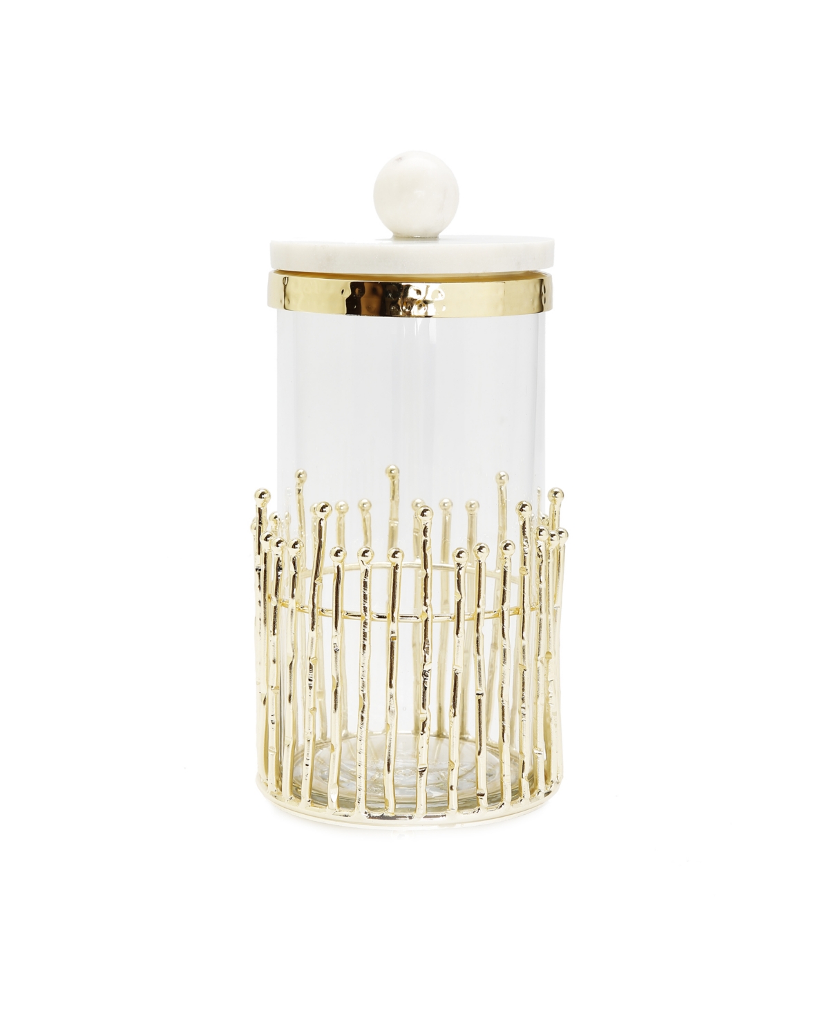 Large Canister with Straight Cut Design with Marble Lid Set, 2 Piece - Gold-Tone