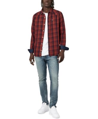 Buffalo David Bitton Men's Sabera Plaid Button-Down Shirt - Regular Fit, Washed, With Denim Elbow Patches