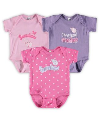 Infant Boys and Girls Pink, Purple Cleveland Guardians 3-Pack Rookie Bodysuit Set
