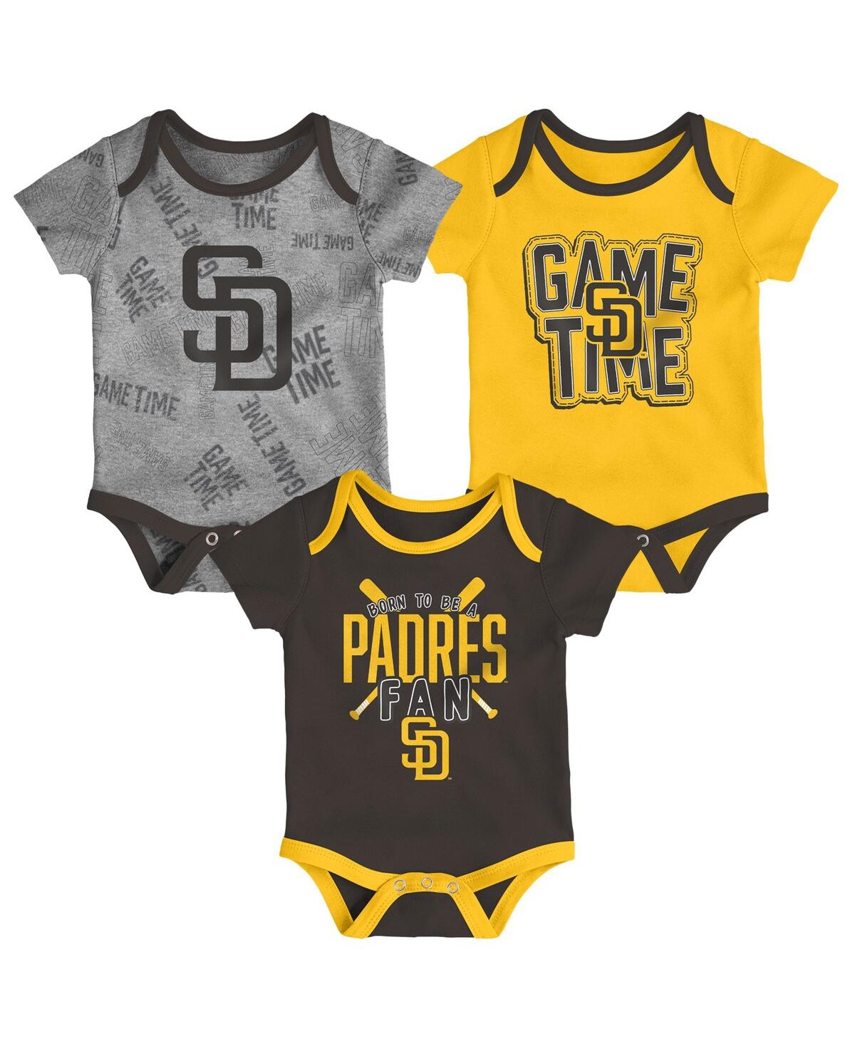 Shop Outerstuff Newborn And Infant Boys And Girls San Diego Padres Brown, Gold, Heathered Gray Game Time Three-piece In Brown,gold,heathered Gray