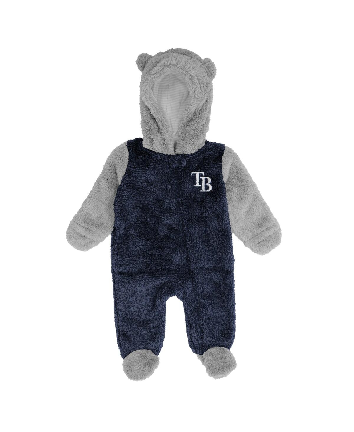 Shop Outerstuff Newborn And Infant Boys And Girls Navy, Gray Tampa Bay Rays Game Nap Teddy Fleece Bunting Full-zip S In Navy,gray