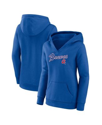 Women's Royal Atlanta Braves Wahconah Crossover V-neck Pullover Hoodie