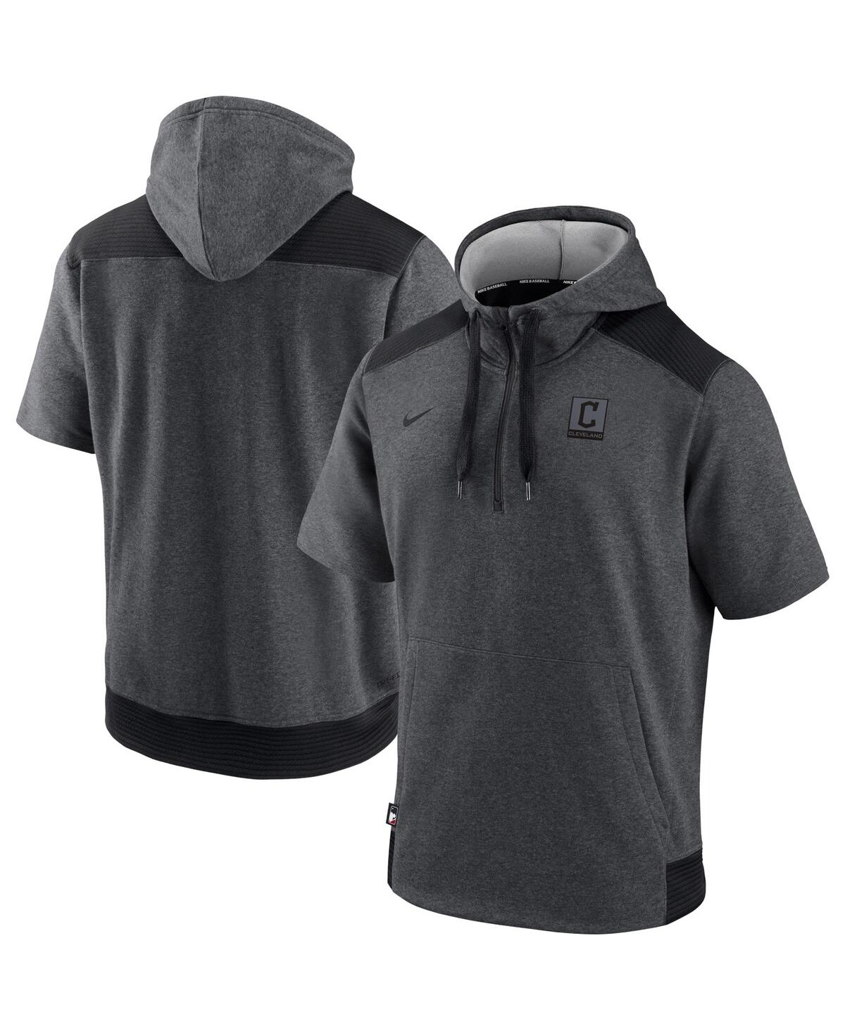 Men's Nike Heathered Charcoal, Black Cleveland Guardians Authentic Collection Dry Flux Performance Quarter-Zip Short Sleeve Hoodie