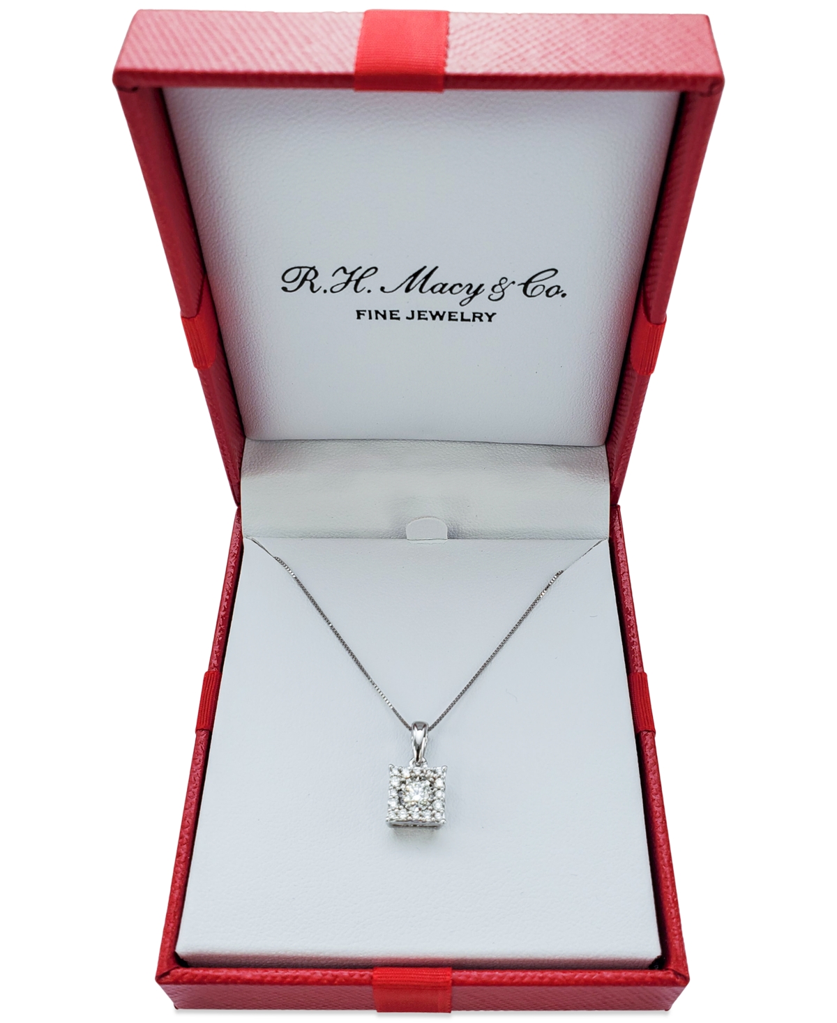 Diamond Square Halo Pendant Necklace (1/3 ct. t.w.) in 14k White, Yellow or Rose Gold