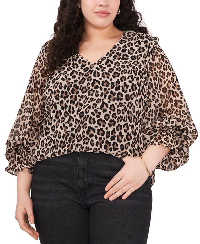 Vince Camuto Plus Size Leopard-Print Smocked Blouse - Macy's