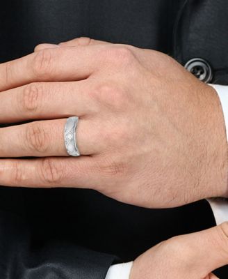 Men's X Engraved Band in 14k White Gold