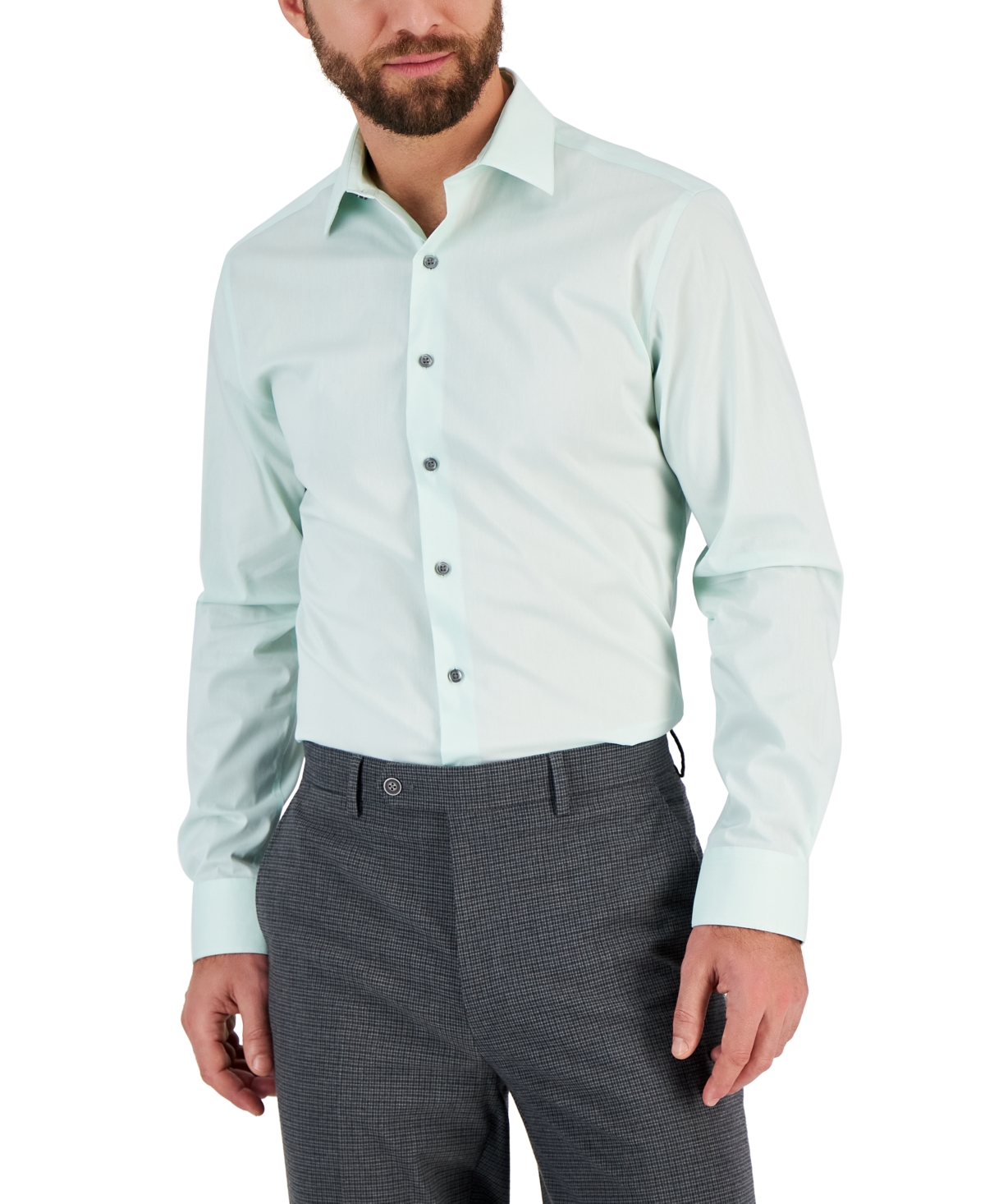 Alfani Men's Slim Fit 2-way Stretch Stain Resistant Dress Shirt, Created For Macy's In Whisper Jade