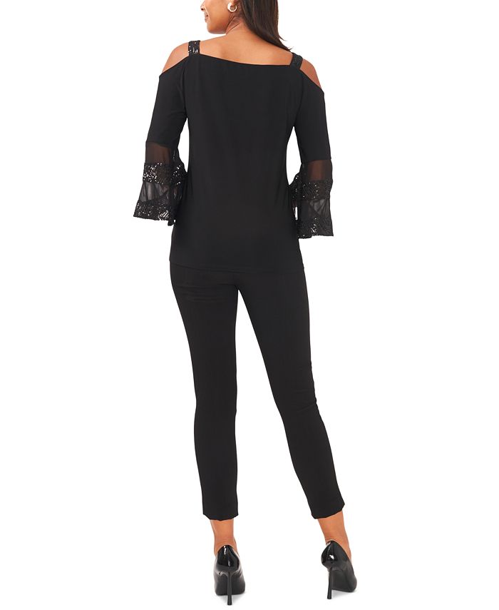 MSK Women's Cold Shoulder Beaded Sleeve Top Black Size 3X