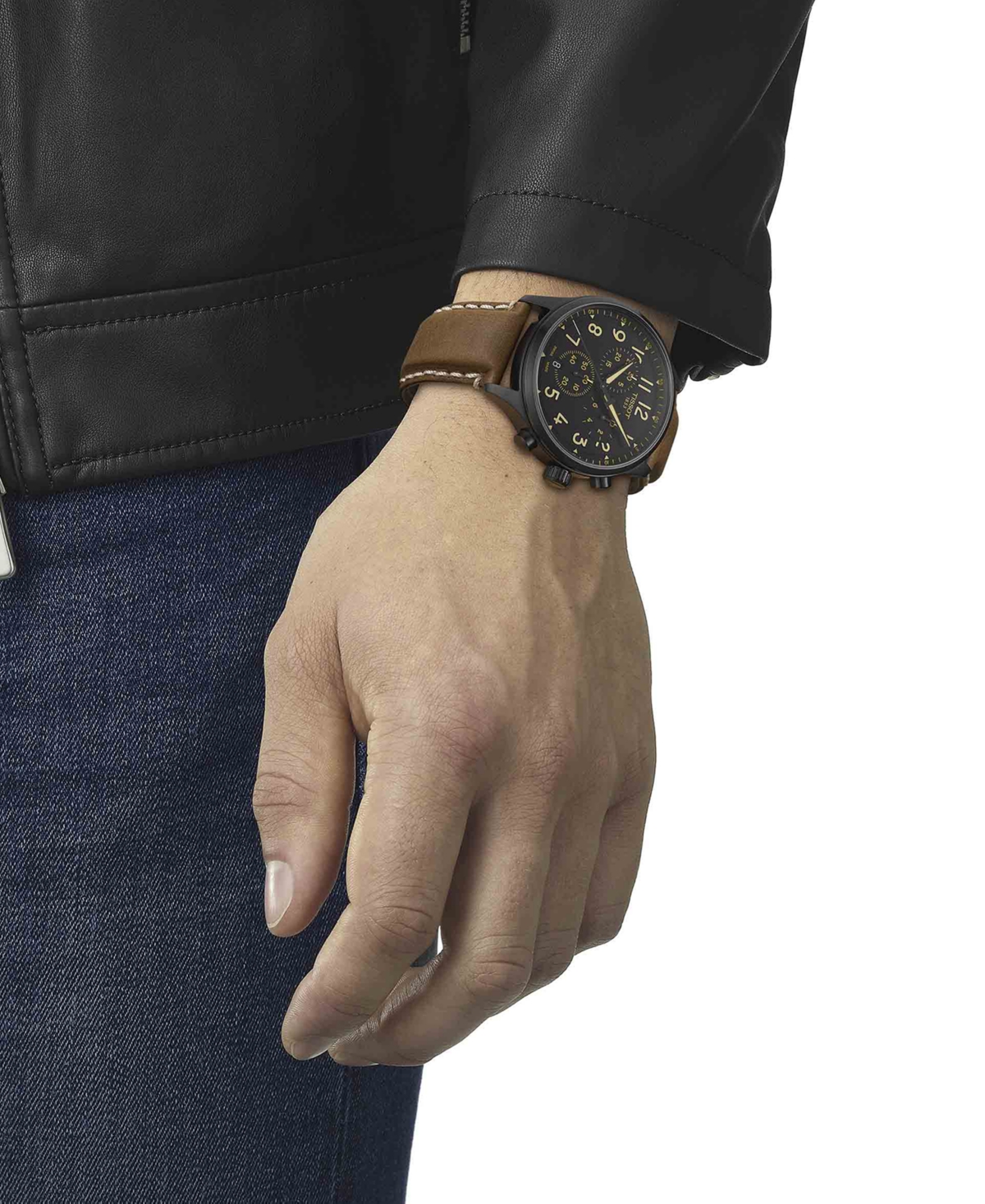 Shop Tissot Men's Swiss Chronograph Xl Beige Leather Strap Watch 45mm