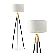 Levi LED Tripod Floor Lamp with Drum Shade - Black and Gold
