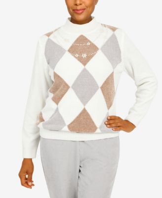 Sleeves Argyle Chenille Sweater 