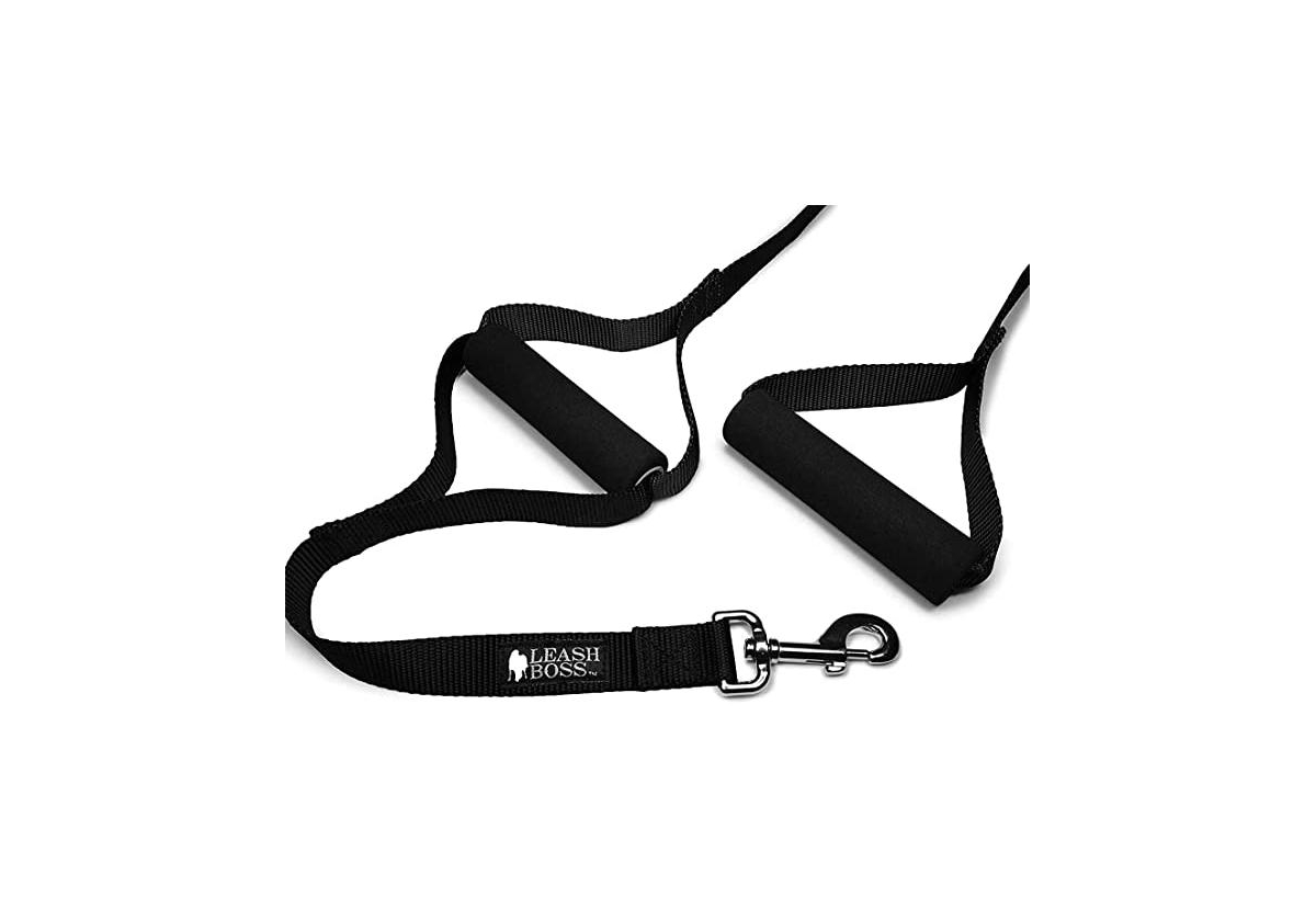 Leashboss Double Handle Dog Leash for Big Dogs, No Pull Training Lead,- Black
