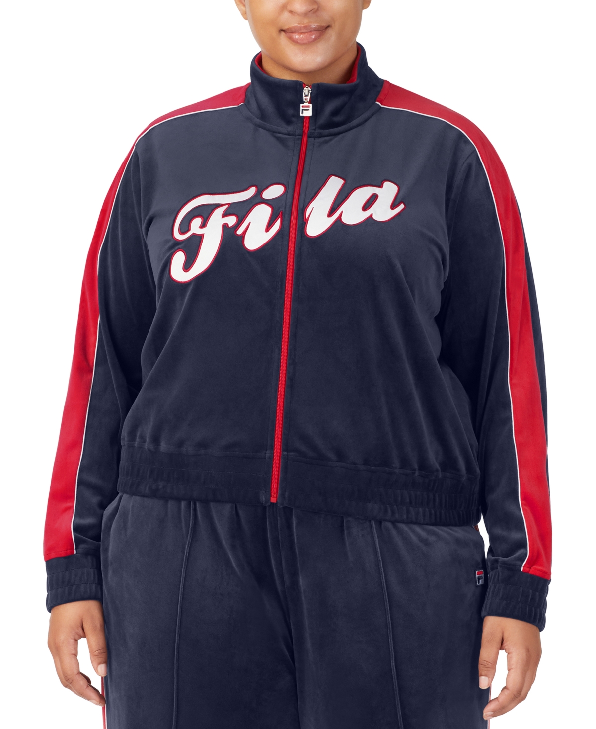 Fila Plus Size Valery Logo Zip-Front Velour Jacket