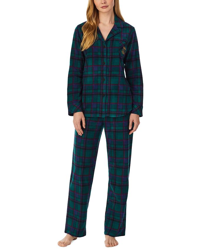 LAUREN by Ralph Lauren notch collar pyjama set in green plaid