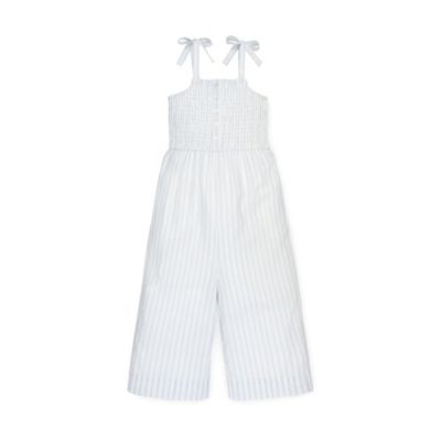 Mommy & Me Organic Cotton Smocked Button Front Jumpsuits in Ticking Stripe