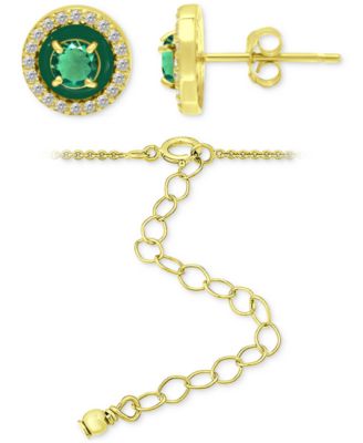 2-Pc. Set Lab-Grown Green Quartz & Cubic Zirconia Pendant Necklace & Matching Stud Earrings in 18k Gold-Plated, Created for Macy's