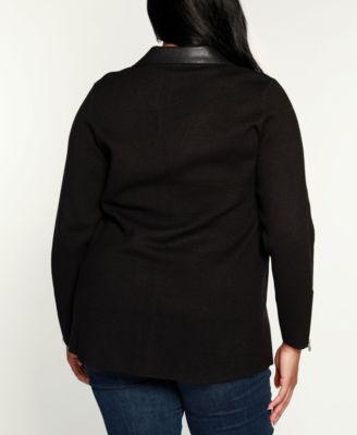 Plus Size Black Label Collared Sweater Jacket