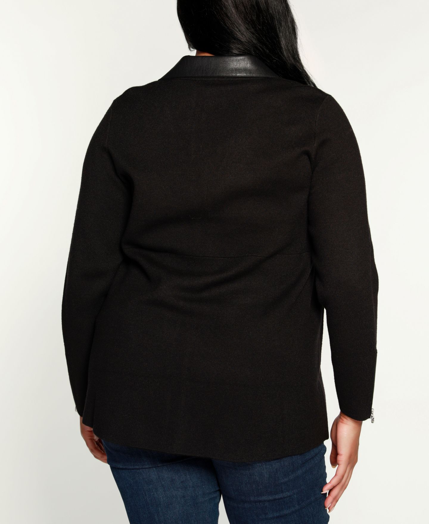 Женская куртка Belldini Plus Size Black Label Collared Sweater Jacket, цвет: Чёрный — фото 4