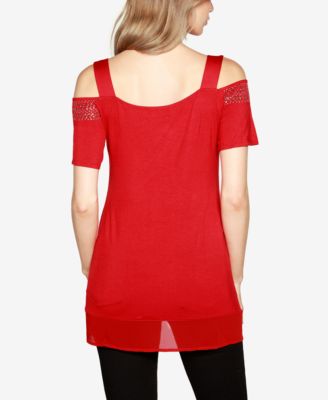 Women's Embellished Cold-Shoulder Top