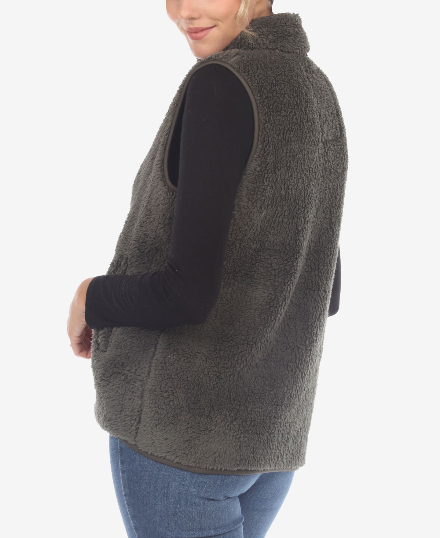 Женский жилет White Mark Zip Up Sherpa Vest, цвет: Армейский зелёный — фото 2