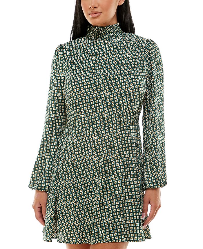 Speechless Juniors Printed Mock Neck Long Sleeve Dress Macy s
