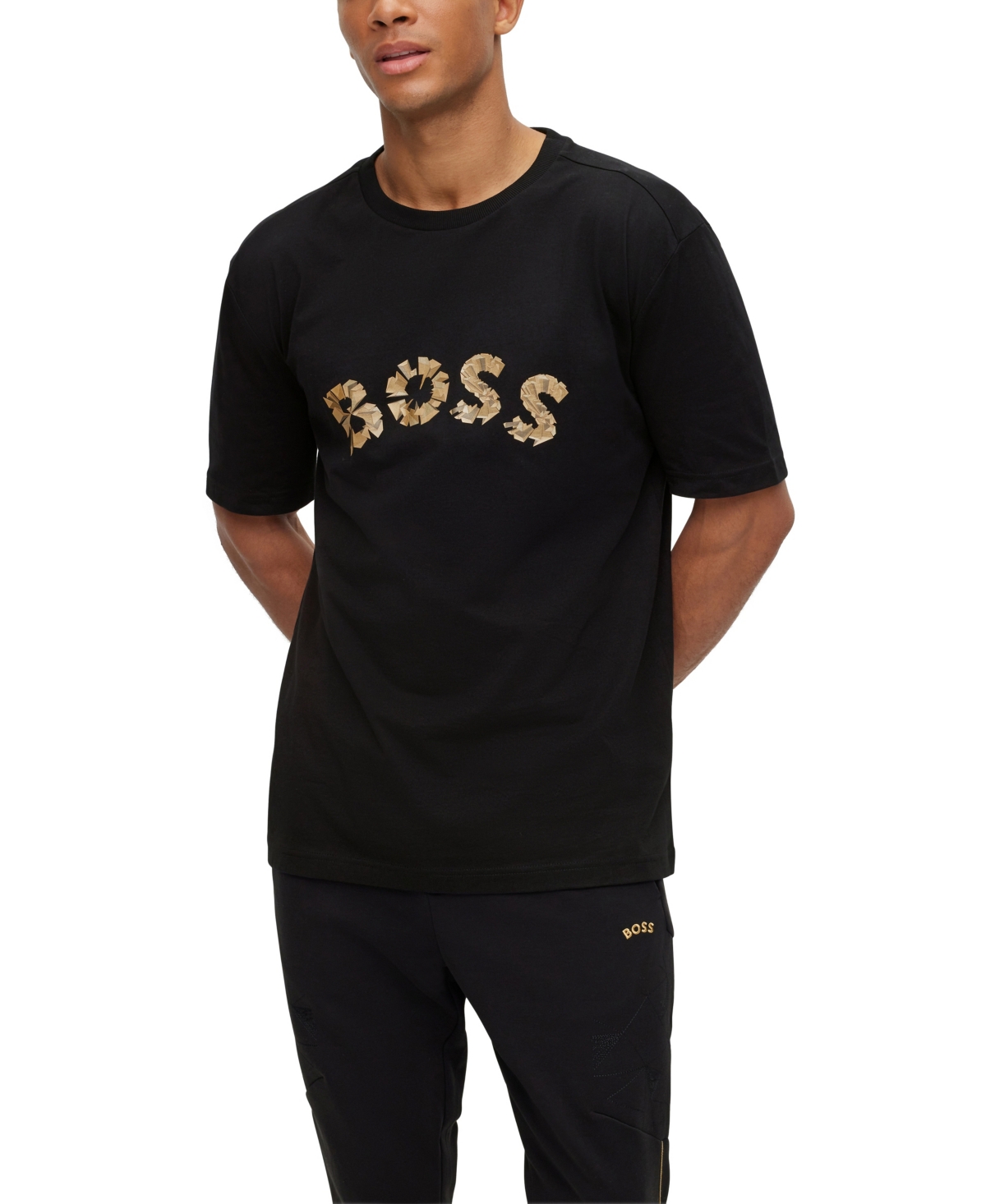 Hugo Boss Boss Men's Metallic-Effect Curved Logo Cotton-Jersey T-shirt