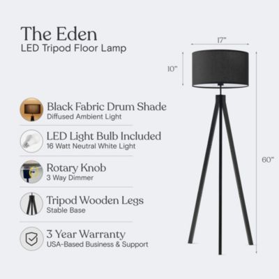 Eden 58" LED Traditional Tripod Floor Lamp with Fabric Drum Shade