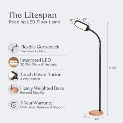 Litespan 53" Dimmable LED Reading Task Lamp with Height Adjustable Gooseneck