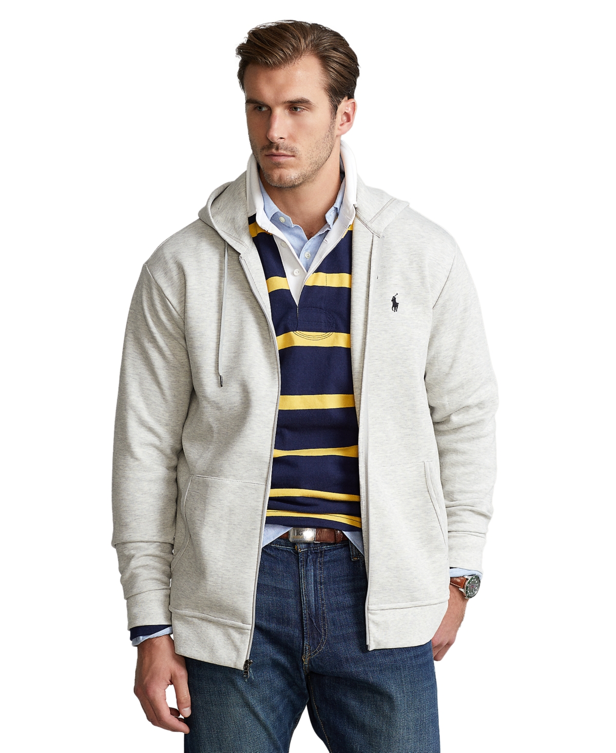 Shop Polo Ralph Lauren Men's Big & Tall Double-knit Full-zip Hoodie In Grey