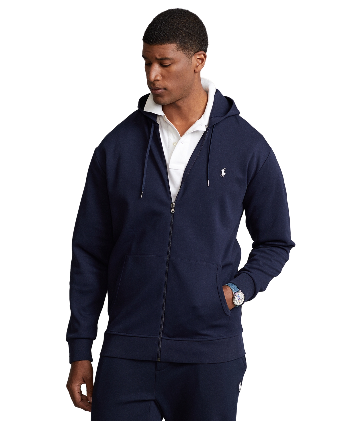 Shop Polo Ralph Lauren Men's Big & Tall Double-knit Full-zip Hoodie In Navy