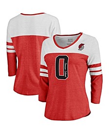 Women's Branded Damian Lillard Red Portland Trail Blazers Starstruck Name and Number Tri-Blend 3/4-Sleeve V-Neck T-shirt