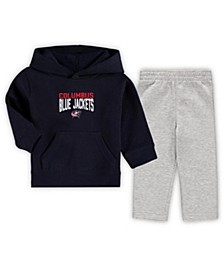 Toddler Boys and Girls Navy, Heathered Gray Columbus Blue Jackets Fan Flare Pullover Hoodie and Pants Set