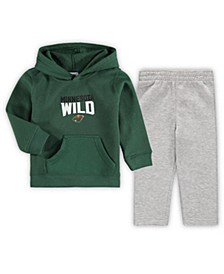 Toddler Boys and Girls Green, Heathered Gray Minnesota Wild Fan Flare Pullover Hoodie and Pants Set