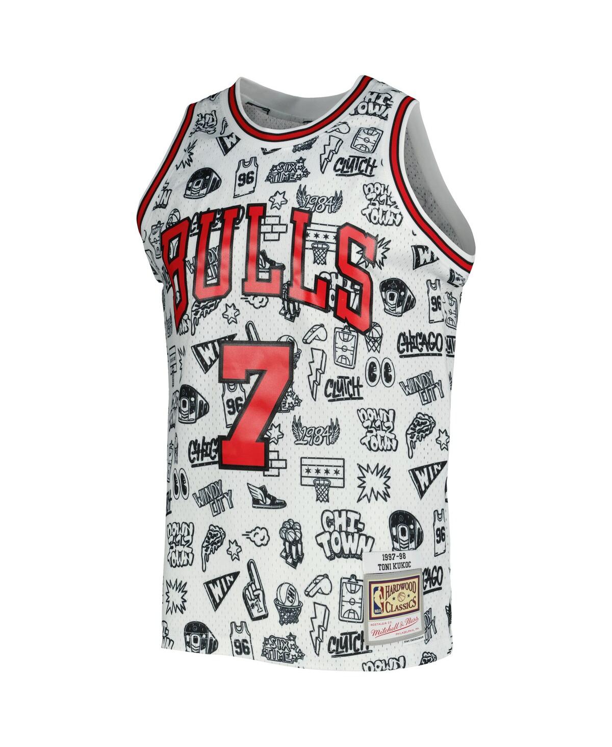 Men's Mitchell & Ness Toni KukocChicago Bulls 1997-98 Hardwood Classics Doodle Swingman Jersey - White