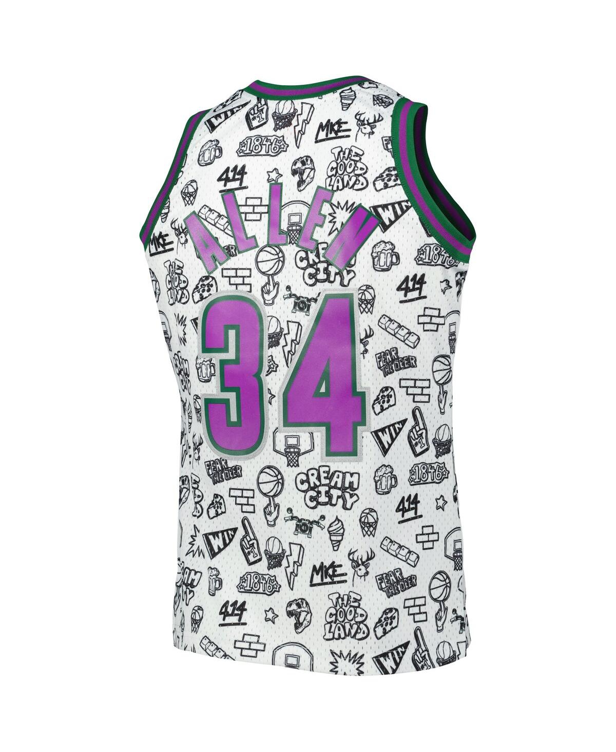 Men's Mitchell & Ness Ray AllenMilwaukee Bucks 2000-01 Hardwood Classics Doodle Swingman Jersey - White