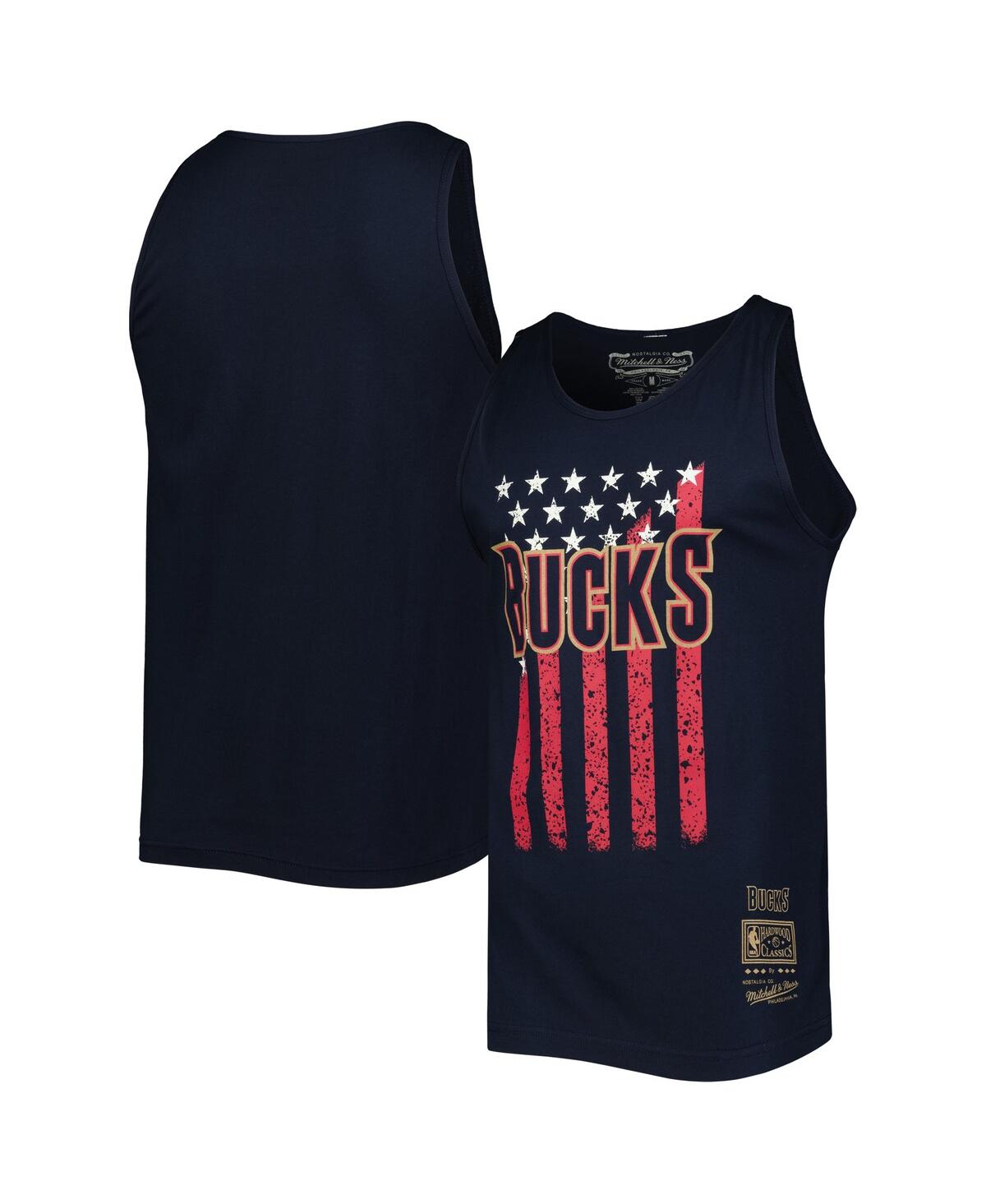 Shop Mitchell & Ness Men's  Navy Milwaukee Bucks Hardwood Classics Americana Stars And Stripes Tank Top