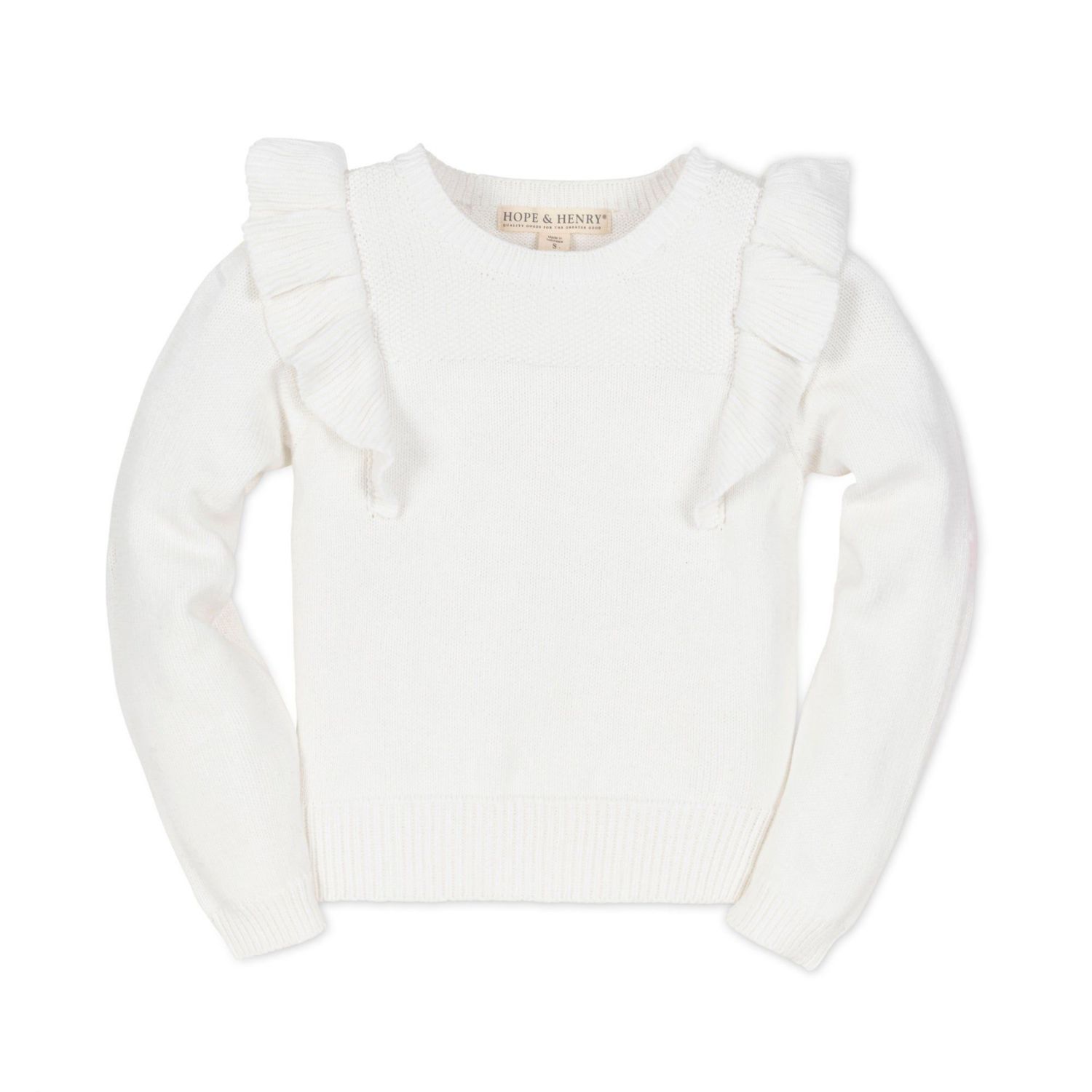 Baby Girls Hope and Henry Long Sleeve Pointelle Yoke Ruffle Sweater
