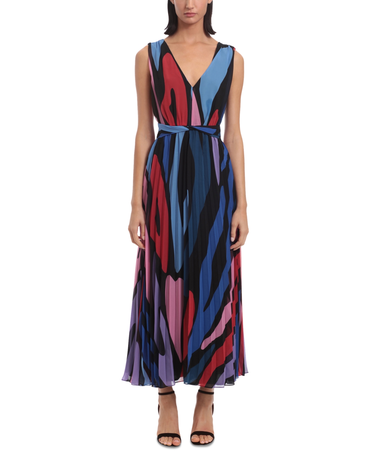 Donna Morgan Women's Printed Pleated Maxi Dress In Black/ Red