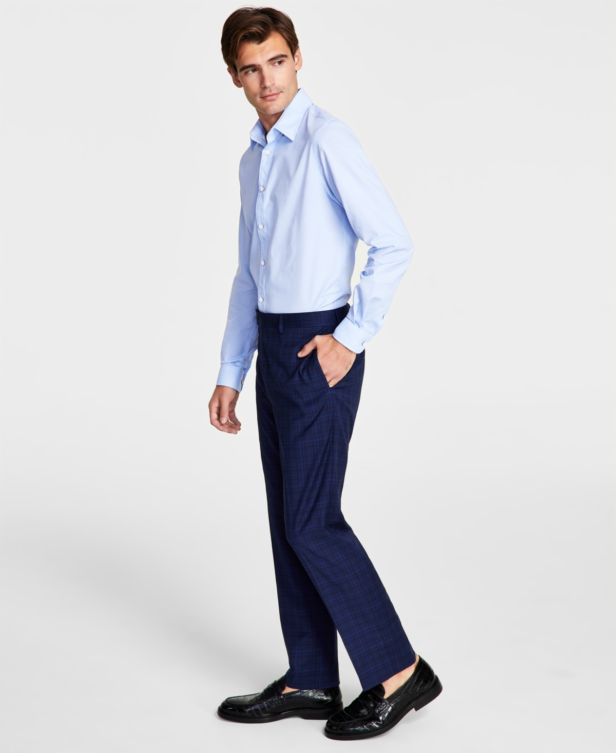 CALVIN KLEIN MEN'S SLIM-FIT PLAID PERFORMANCE DRESS PANTS