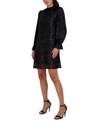Sequin Mock-Neck Sheath Dress