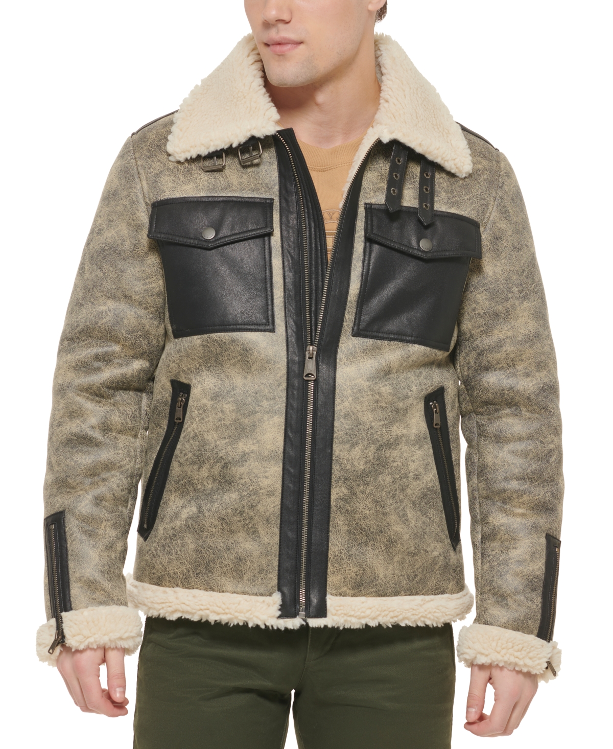 Tommy Hilfiger Men's Faux Leather Shortie Rancher Jacket with Fleece Accents