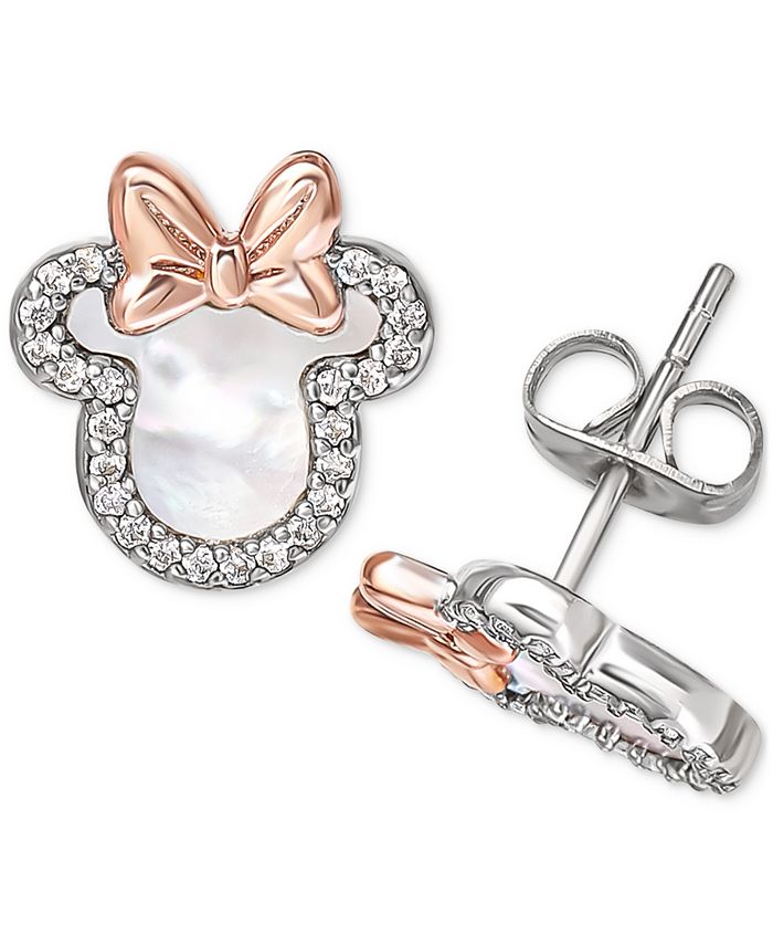 Disney Mother of Pearl Cubic Zirconia Two Tone Minnie Mouse Stud