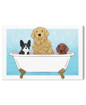 Bath Bubbles Dogs Giclee Art Print on Gallery Wrap Canvas