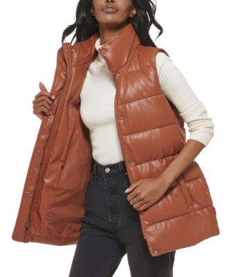 womens leather puffer vest